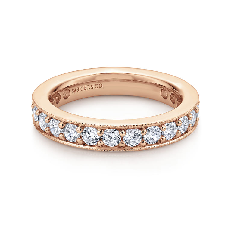 Eternity Band Wedding Ring in 14k Rose Gold with Round Natural Diamond at Gabriel & Co. - Shot 1
