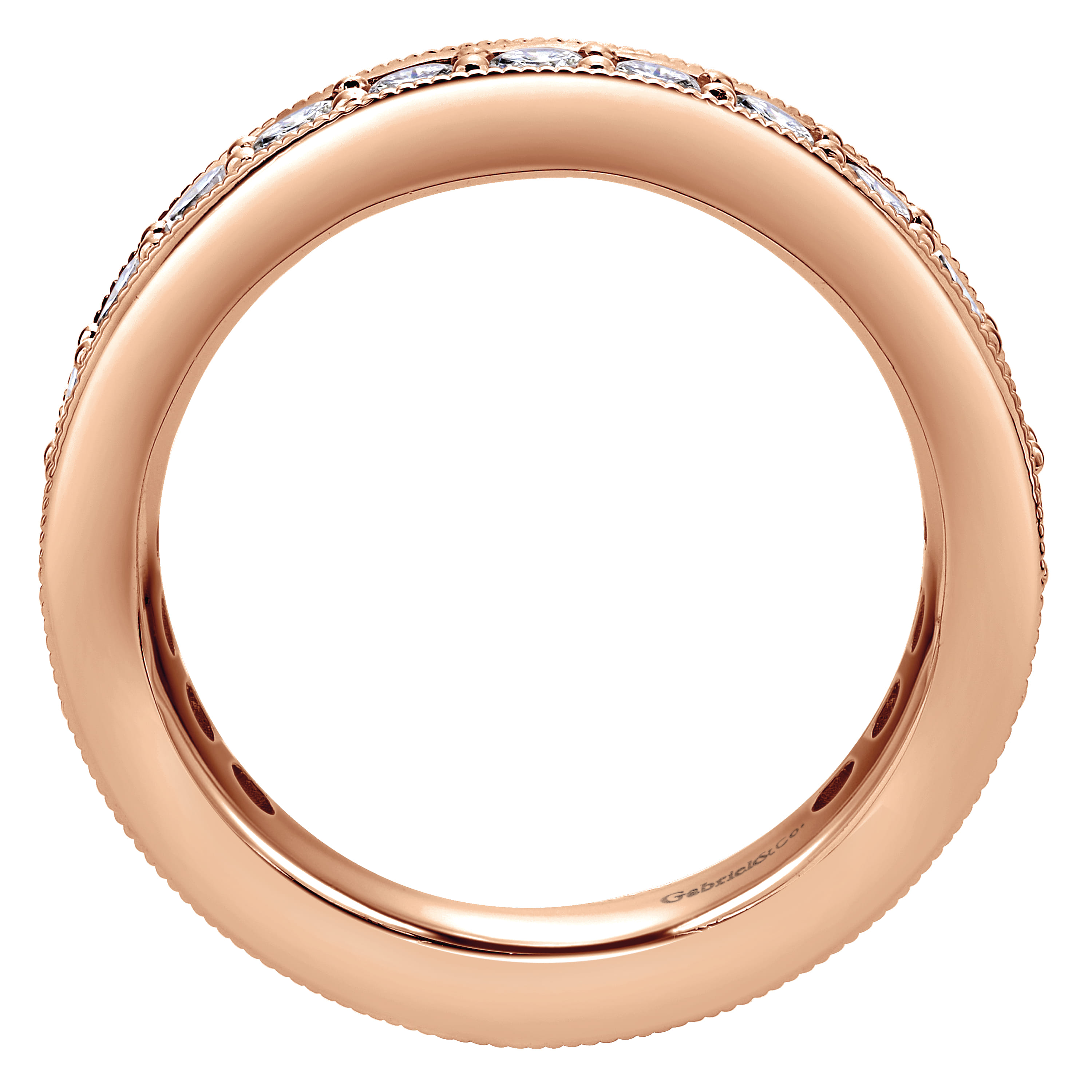 Eternity Band Wedding Ring in 14k Rose Gold with Round Natural Diamond at Gabriel & Co. - Shot 2