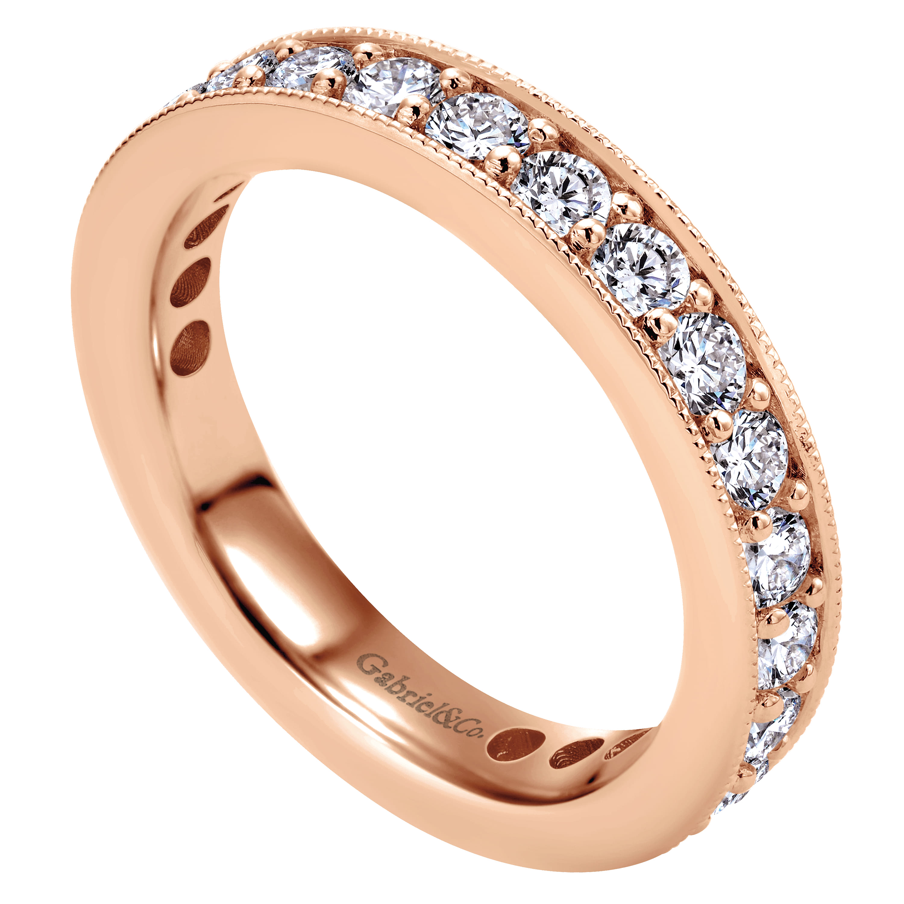 Eternity Band Wedding Ring in 14k Rose Gold with Round Natural Diamond at Gabriel & Co. - Shot 3