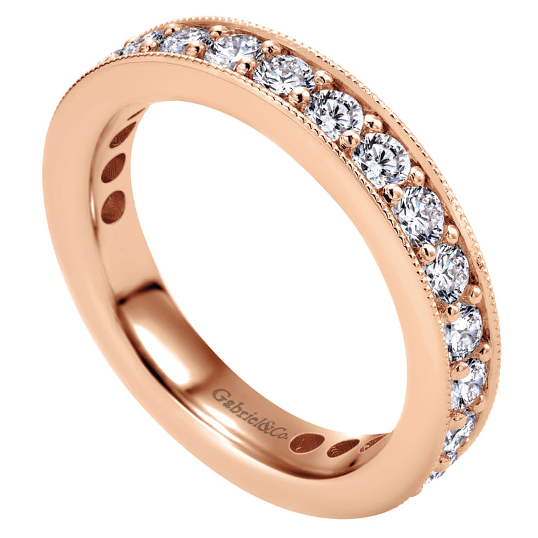 Eternity Band Wedding Ring in 14k Rose Gold with Round Natural Diamond at Gabriel & Co. - Shot 3