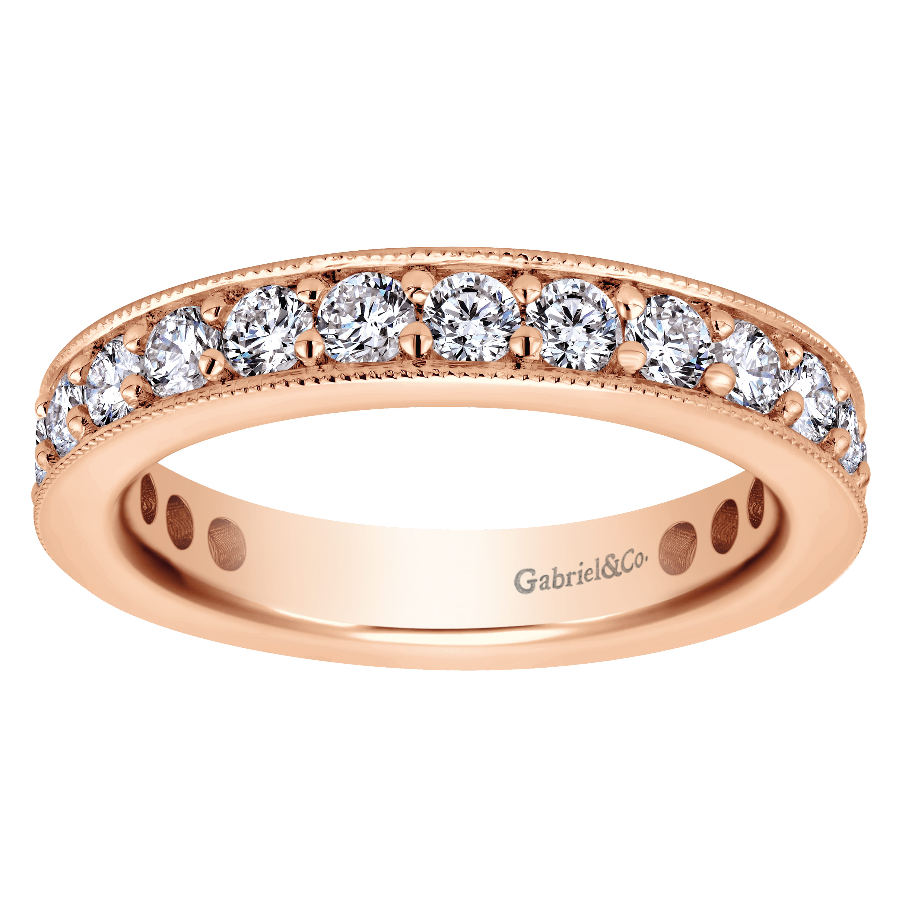 Eternity Band Wedding Ring in 14k Rose Gold with Round Natural Diamond at Gabriel & Co. - Shot 4