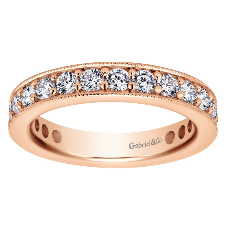 Eternity Band Wedding Ring in 14k Rose Gold with Round Natural Diamond at Gabriel & Co. - Shot 4