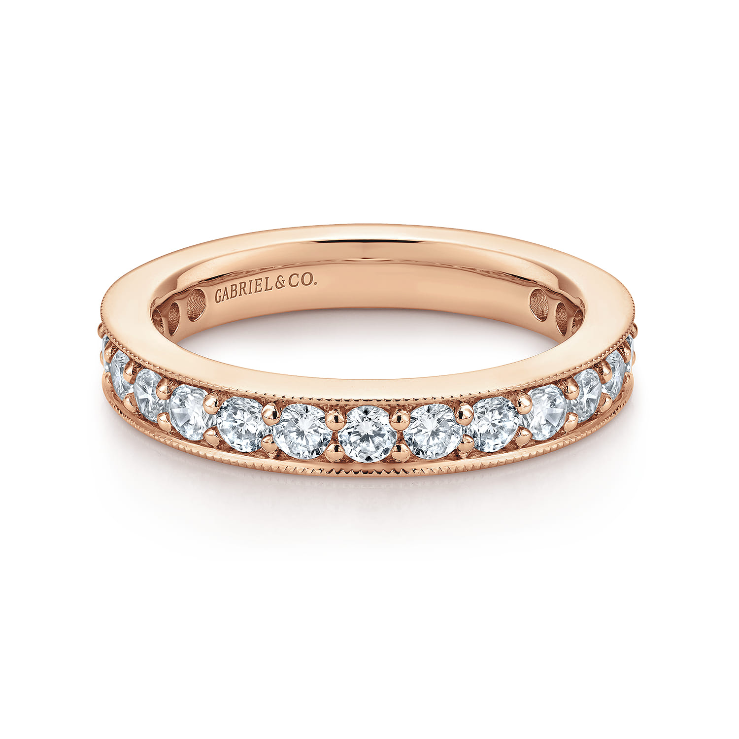 Eternity Band Wedding Ring in 14k Rose Gold with Round Natural Diamond at Gabriel & Co. - Shot 1