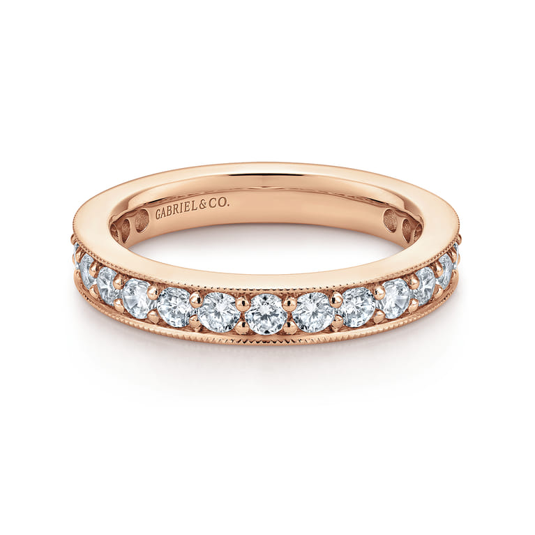 Eternity Band Wedding Ring in 14k Rose Gold with Round Natural Diamond at Gabriel & Co. - Shot 1