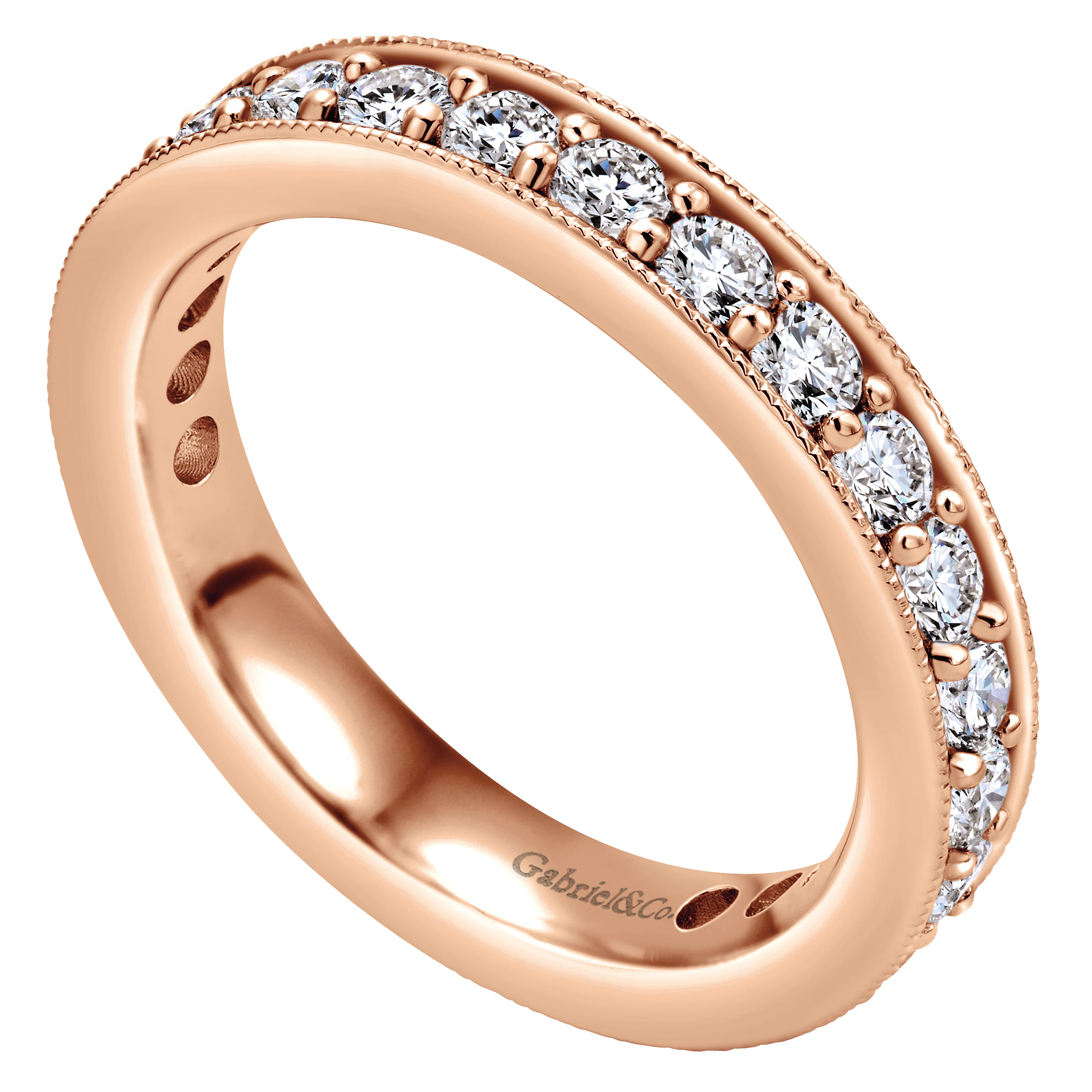 Eternity Band Wedding Ring in 14k Rose Gold with Round Natural Diamond at Gabriel & Co. - Shot 3