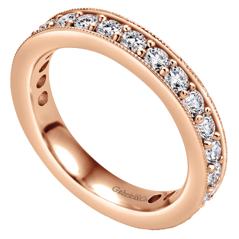 Eternity Band Wedding Ring in 14k Rose Gold with Round Natural Diamond at Gabriel & Co. - Shot 3