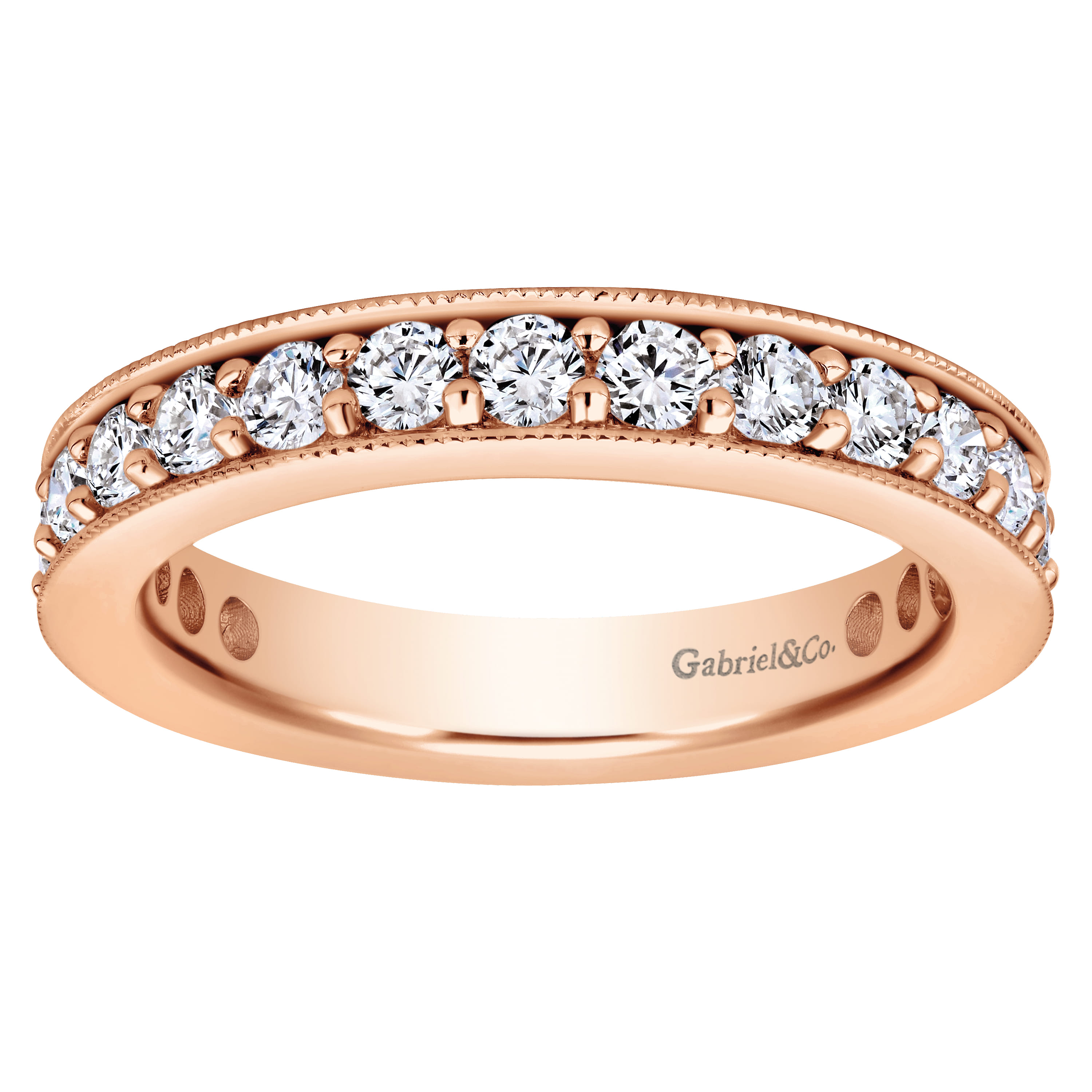 Eternity Band Wedding Ring in 14k Rose Gold with Round Natural Diamond at Gabriel & Co. - Shot 4