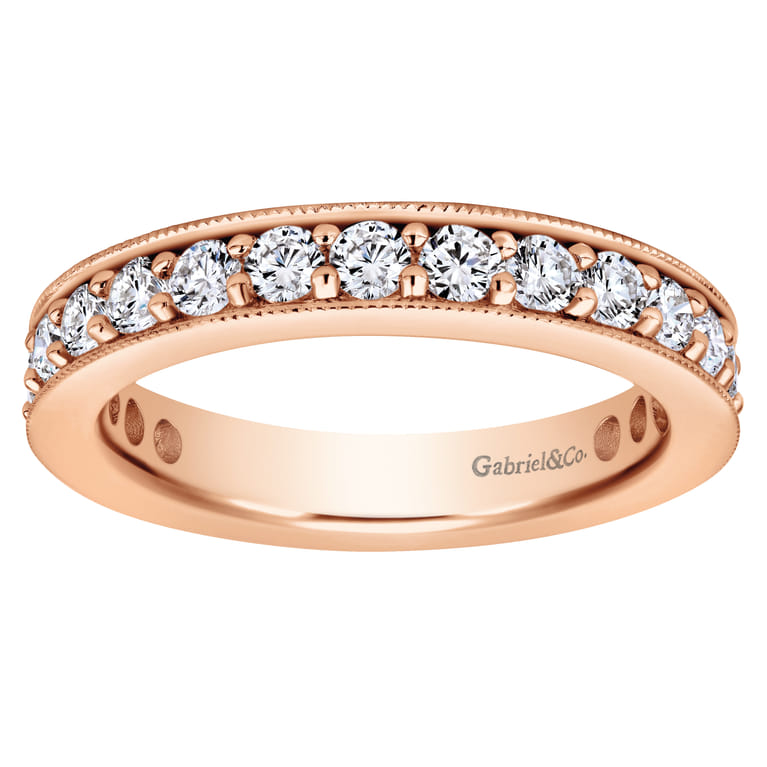 Eternity Band Wedding Ring in 14k Rose Gold with Round Natural Diamond at Gabriel & Co. - Shot 4