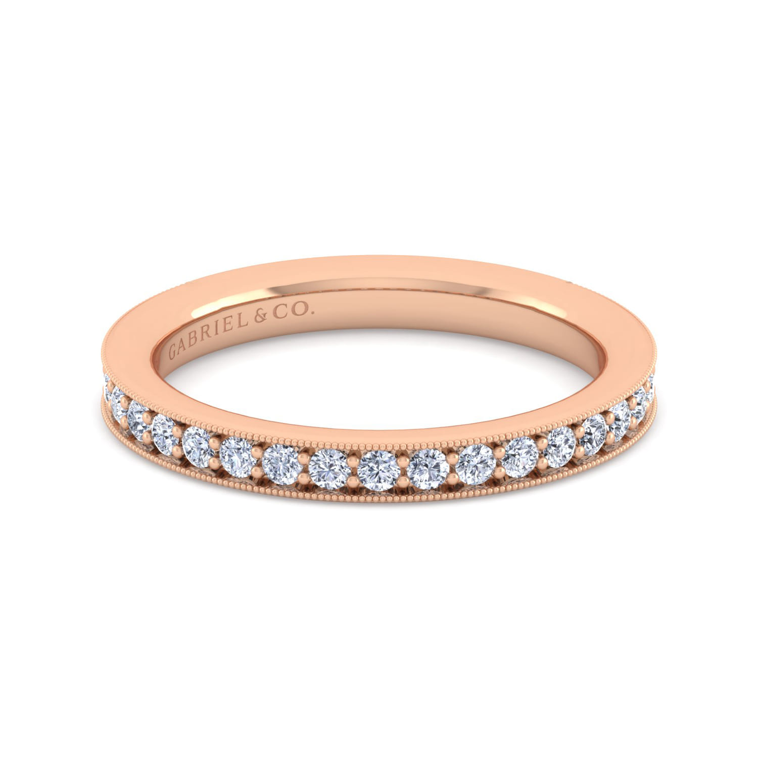 Straight Wedding Ring in 14k Rose Gold with Round Natural Diamond at Gabriel & Co. - Shot 1