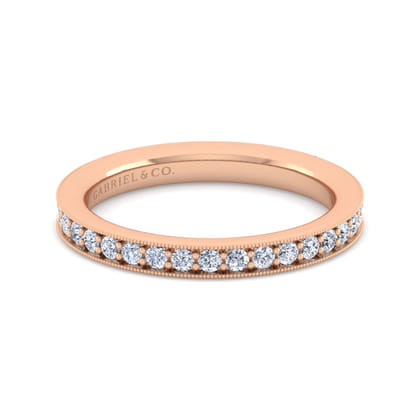 Calabria - 14K Rose Gold Diamond Prong Channel Diamond Anniversary Band with Milgrain