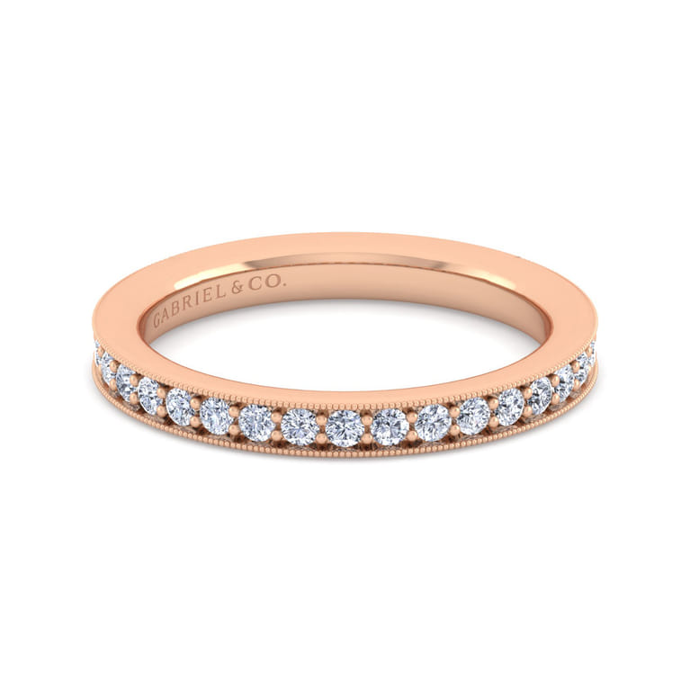 Straight Wedding Ring in 14k Rose Gold with Round Natural Diamond at Gabriel & Co. - Shot 1