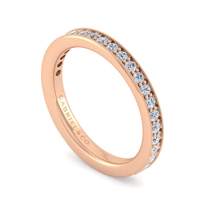 Calabria - 14K Rose Gold Diamond Prong Channel Diamond Anniversary Band with Milgrain