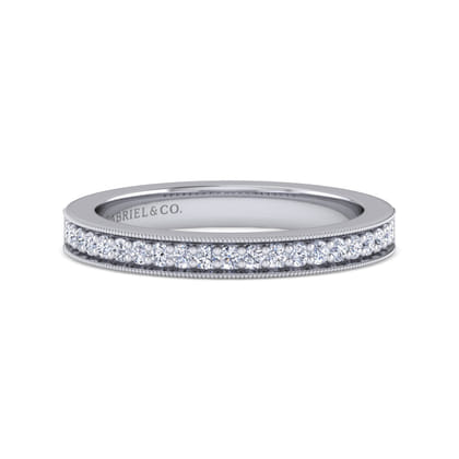 Calabria - 14K White Gold Channel Prong Diamond Anniversary Band with Milgrain
