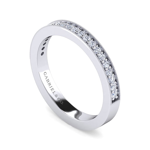 Calabria - 14K White Gold Channel Prong Diamond Anniversary Band with Milgrain - 0.15 ct - Shot 3
