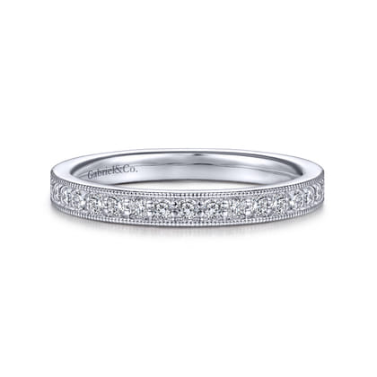 Calabria - 14K White Gold Channel Prong Diamond Anniversary Band with Milgrain
