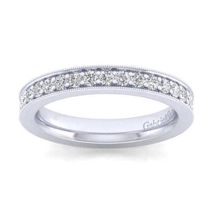 Calabria - 14K White Gold Channel Prong Diamond Anniversary Band with Milgrain