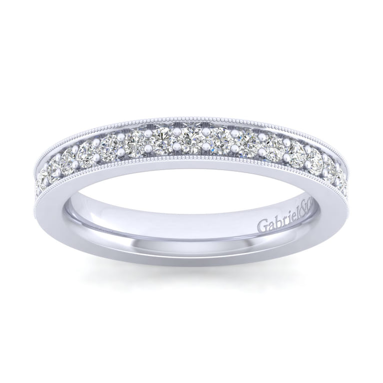 Straight Wedding Ring in 14k White Gold with Round Natural Diamond at Gabriel & Co. - Shot 4