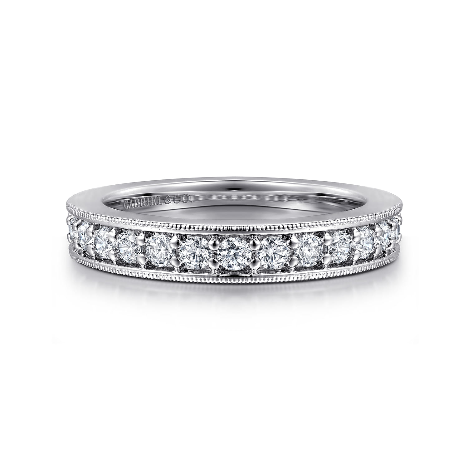 Straight Wedding Ring in 14k White Gold with Round Natural Diamond at Gabriel & Co. - Shot 1