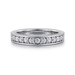 Calabria - 14K White Gold Channel Prong Diamond Anniversary Band with Milgrain