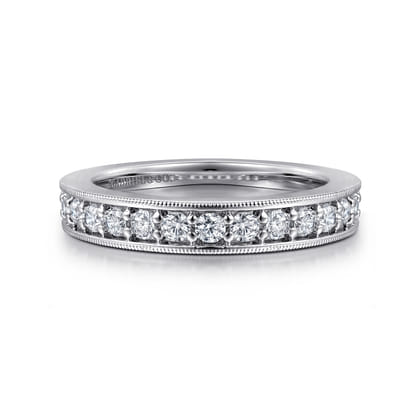 Calabria - 14K White Gold Channel Prong Diamond Anniversary Band with Milgrain