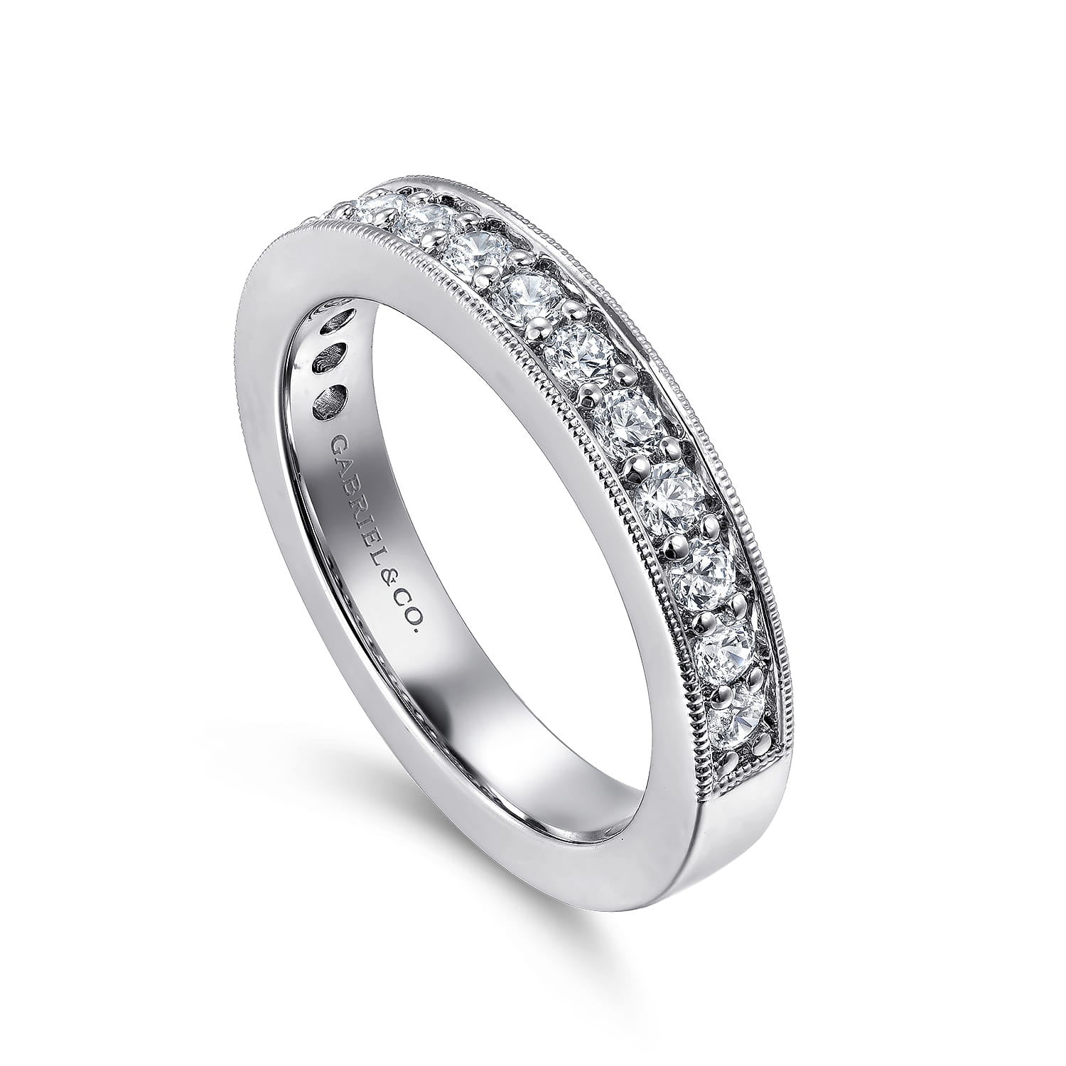 Straight Wedding Ring in 14k White Gold with Round Natural Diamond at Gabriel & Co. - Shot 3