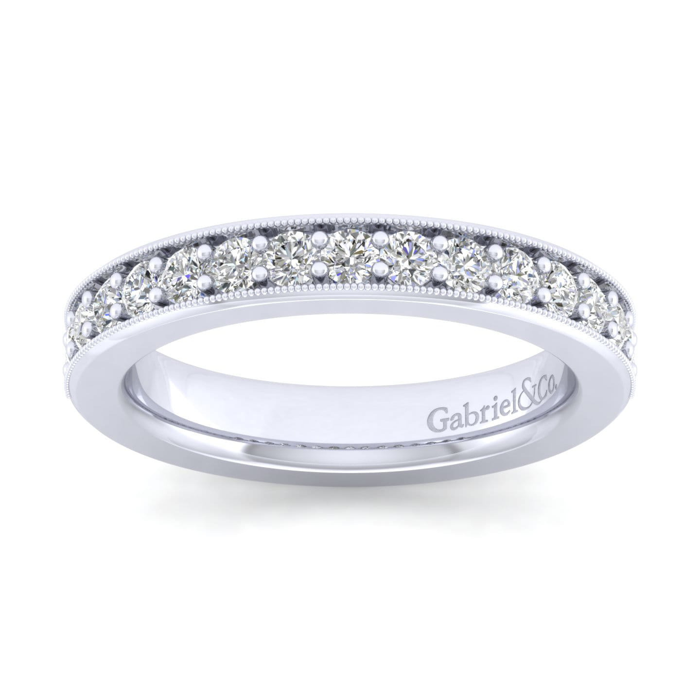 Straight Wedding Ring in 14k White Gold with Round Natural Diamond at Gabriel & Co. - Shot 5