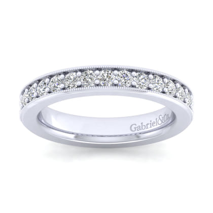 Calabria - 14K White Gold Channel Prong Diamond Anniversary Band with Milgrain