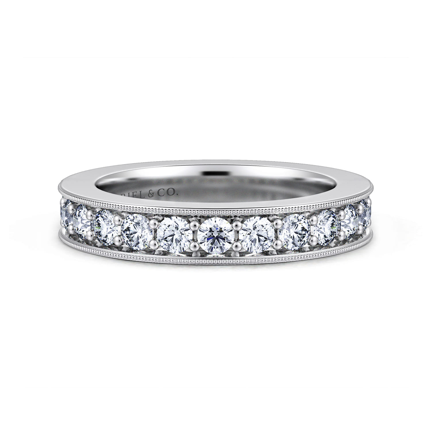 Straight Wedding Ring in 14k White Gold with Round Natural Diamond at Gabriel & Co. - Shot 1