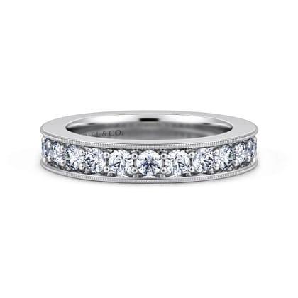 Calabria - 14K White Gold Channel Prong Diamond Anniversary Band with Milgrain