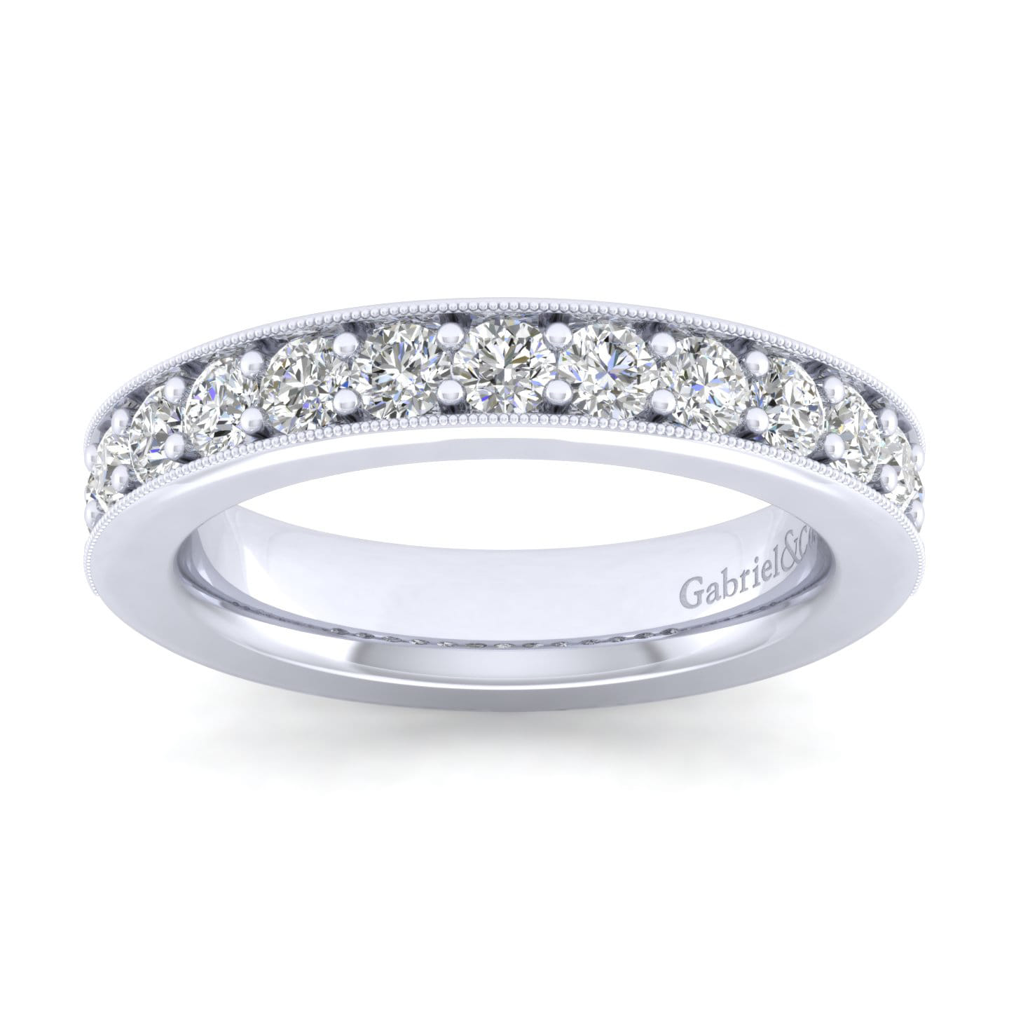 Straight Wedding Ring in 14k White Gold with Round Natural Diamond at Gabriel & Co. - Shot 5