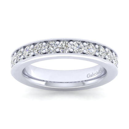Calabria - 14K White Gold Channel Prong Diamond Anniversary Band with Milgrain