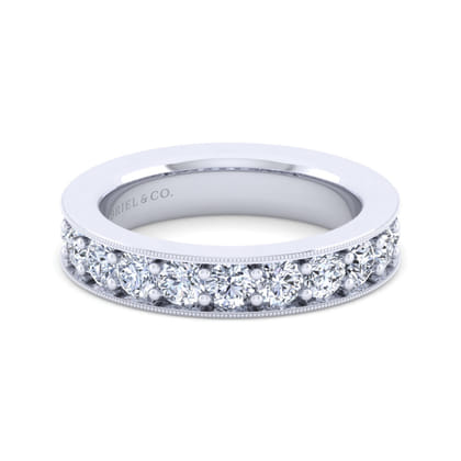 Calabria - 14K White Gold Channel Prong Diamond Anniversary Band with Milgrain