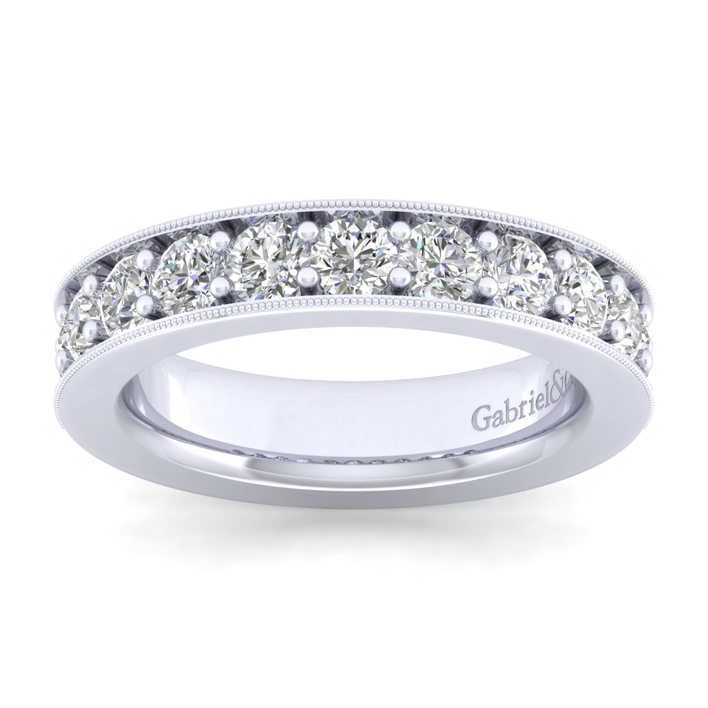 Straight Wedding Ring in 14k White Gold with Round  at Gabriel & Co. - Shot 5