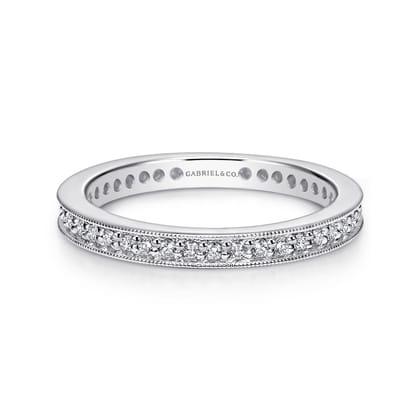 Calabria - 14K White Gold Channel Prong Diamond Eternity Band with Milgrain