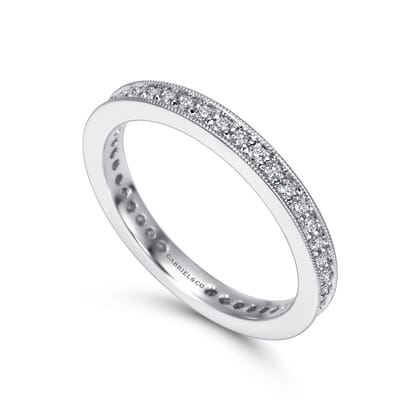 Calabria - 14K White Gold Channel Prong Diamond Eternity Band with Milgrain