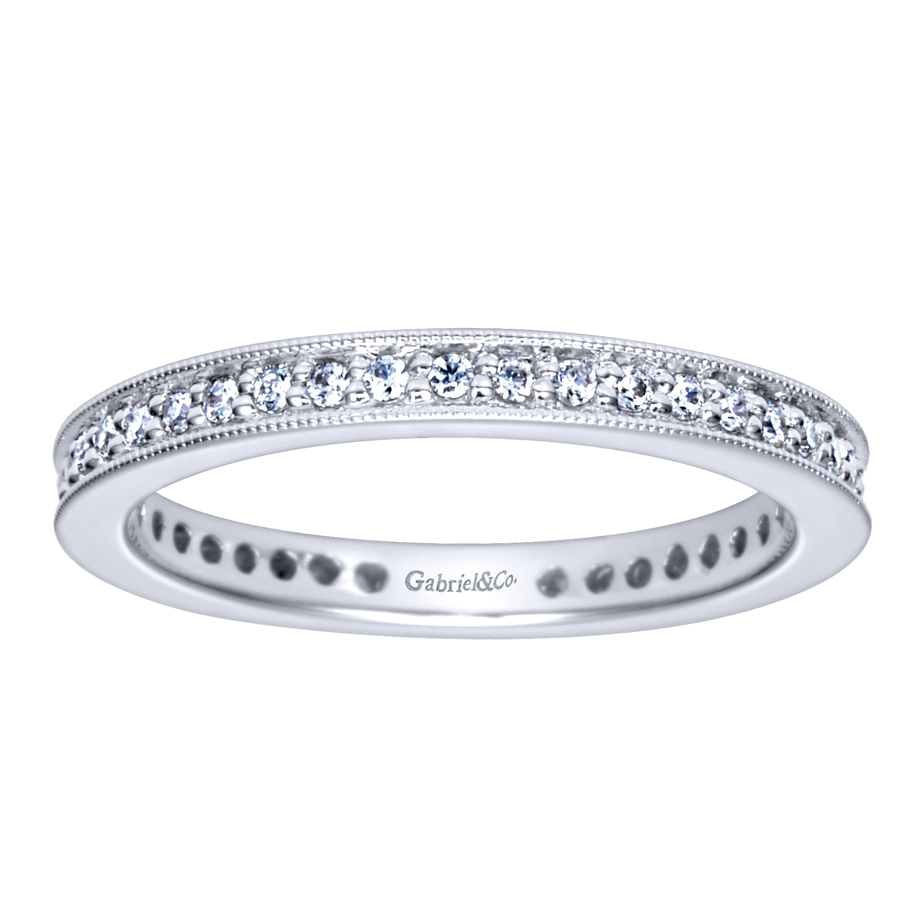 Eternity Band Wedding Ring in 14k White Gold with Round Natural Diamond at Gabriel & Co. - Shot 4