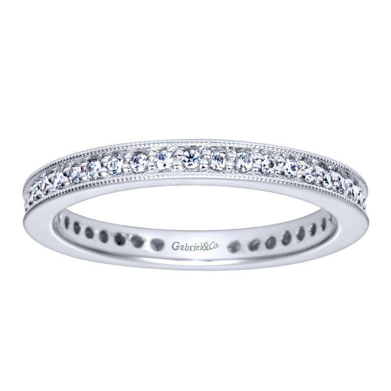 Eternity Band Wedding Ring in 14k White Gold with Round Natural Diamond at Gabriel & Co. - Shot 4