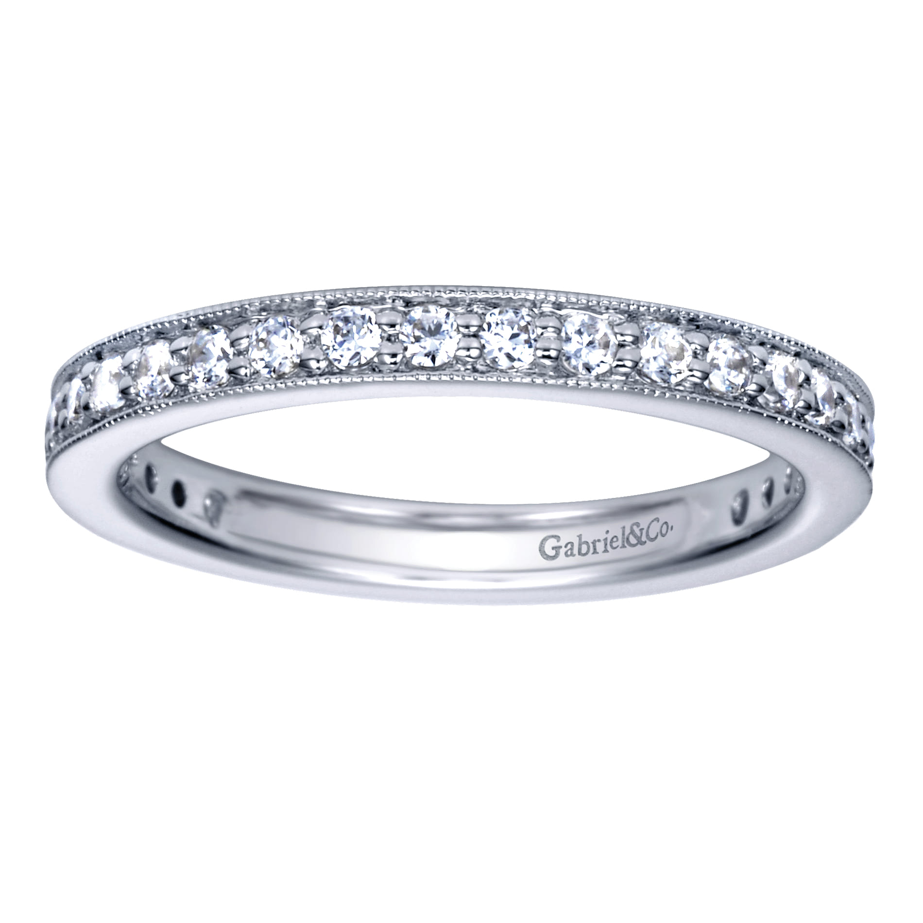 Eternity Band Wedding Ring in 14k White Gold with Round Natural Diamond at Gabriel & Co. - Shot 3