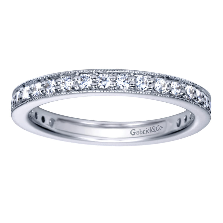 Eternity Band Wedding Ring in 14k White Gold with Round Natural Diamond at Gabriel & Co. - Shot 3