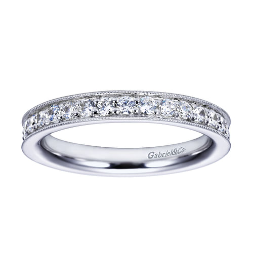 Calabria - 14K White Gold Channel Prong Diamond Eternity Band with Milgrain - 0.65 ct - Shot 4
