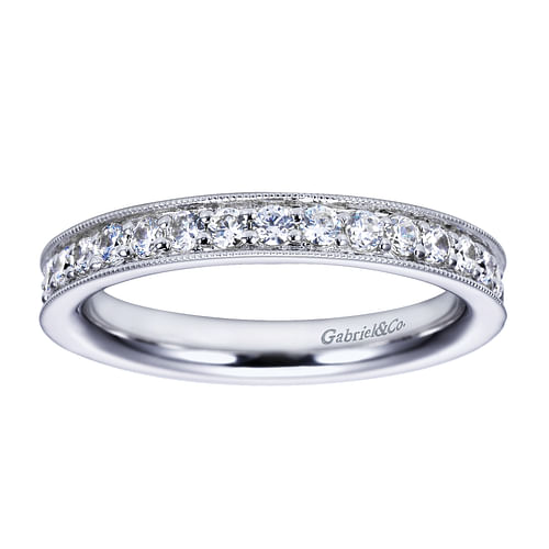 Calabria - 14K White Gold Channel Prong Diamond Eternity Band with Milgrain - 0.7 ct - Shot 4