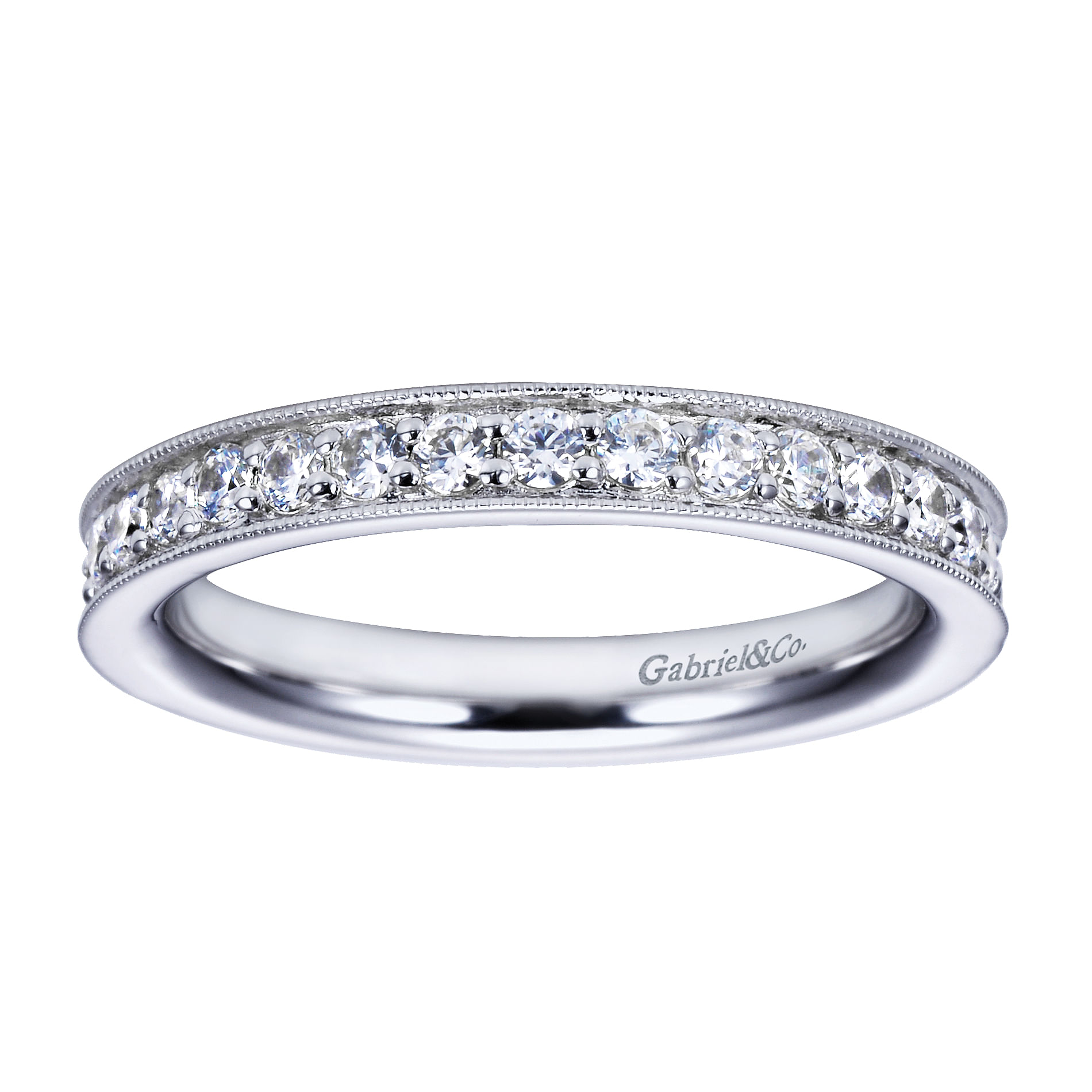 Calabria - 14K White Gold Channel Prong Diamond Eternity Band with Milgrain - 0.73 ct - Shot 4