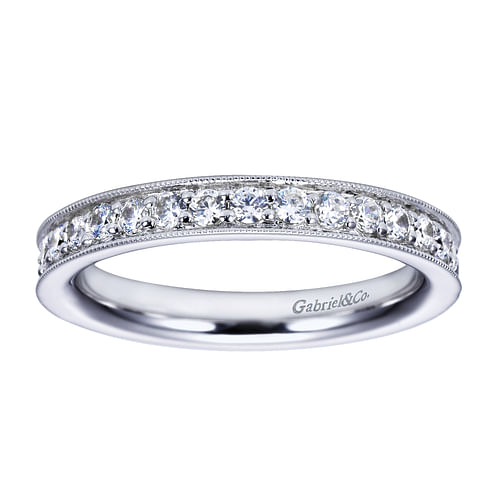 Calabria - 14K White Gold Channel Prong Diamond Eternity Band with Milgrain - 0.75 ct - Shot 4