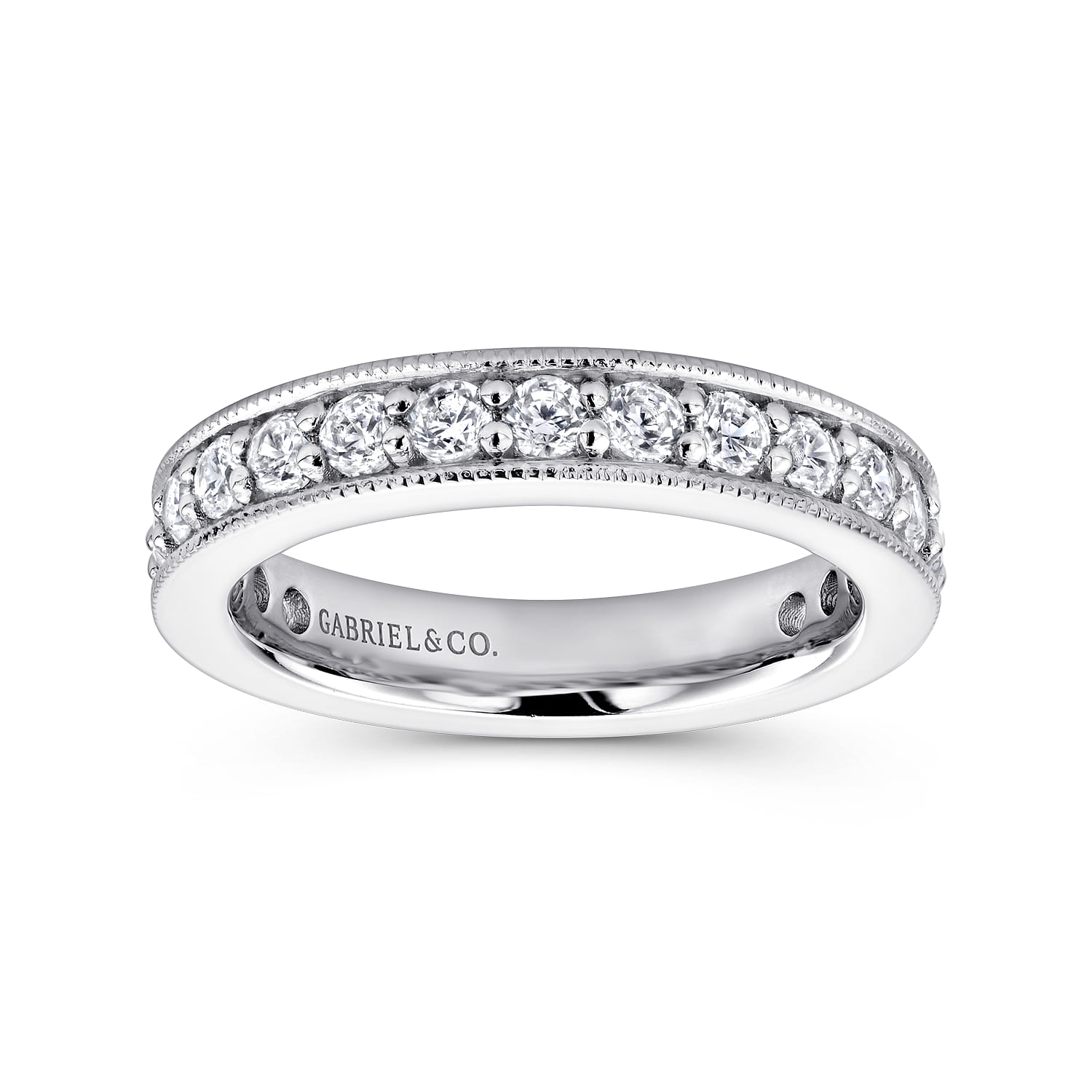 Eternity Band Wedding Ring in 14k White Gold with Round Natural Diamond at Gabriel & Co. - Shot 4