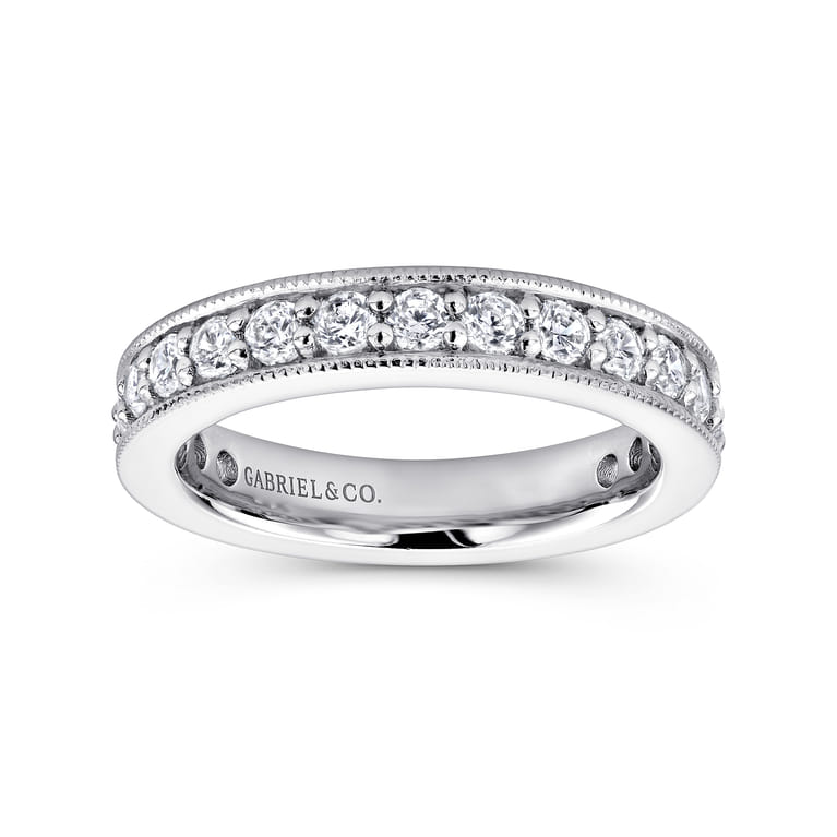 Eternity Band Wedding Ring in 14k White Gold with Round Natural Diamond at Gabriel & Co. - Shot 4