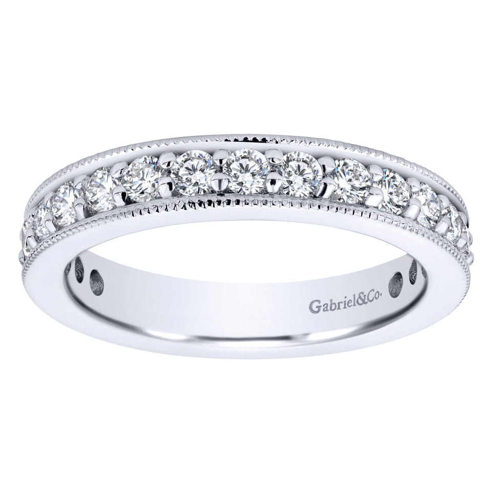 Eternity Band Wedding Ring in 14k White Gold with Round Natural Diamond at Gabriel & Co. - Shot 4