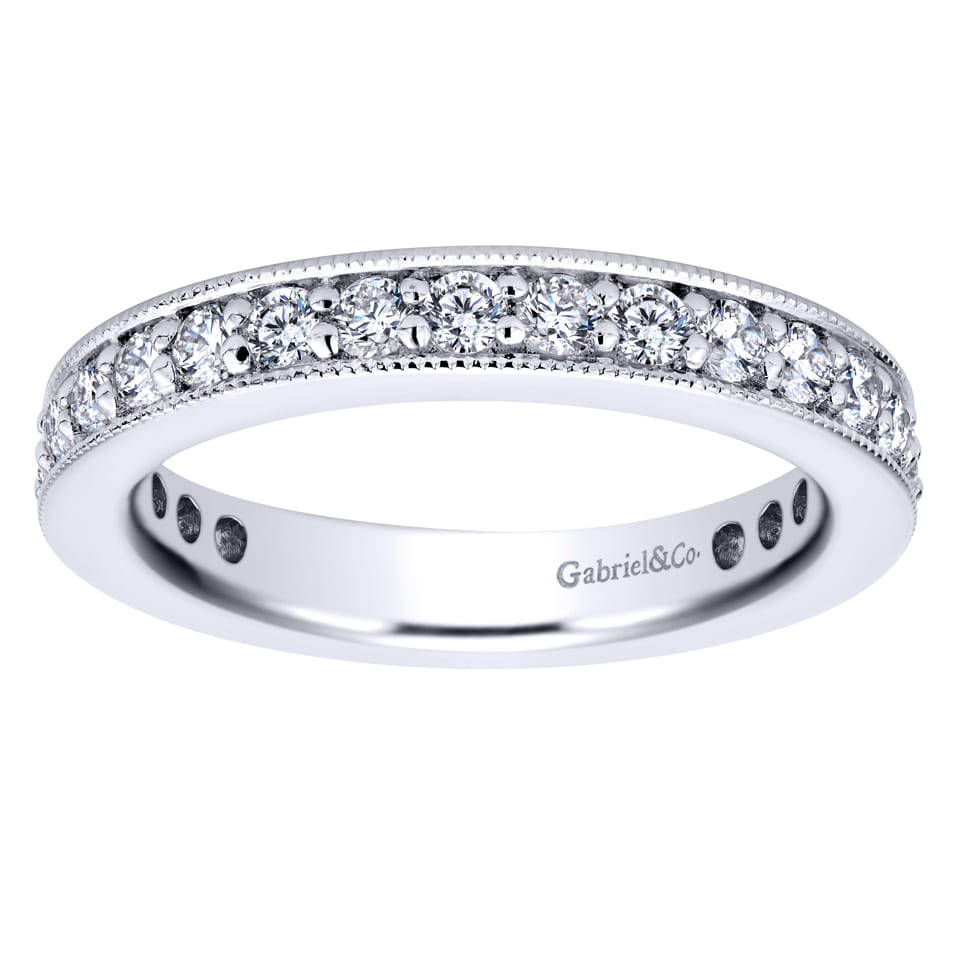 Eternity Band Wedding Ring in 14k White Gold with Round Natural Diamond at Gabriel & Co. - Shot 4