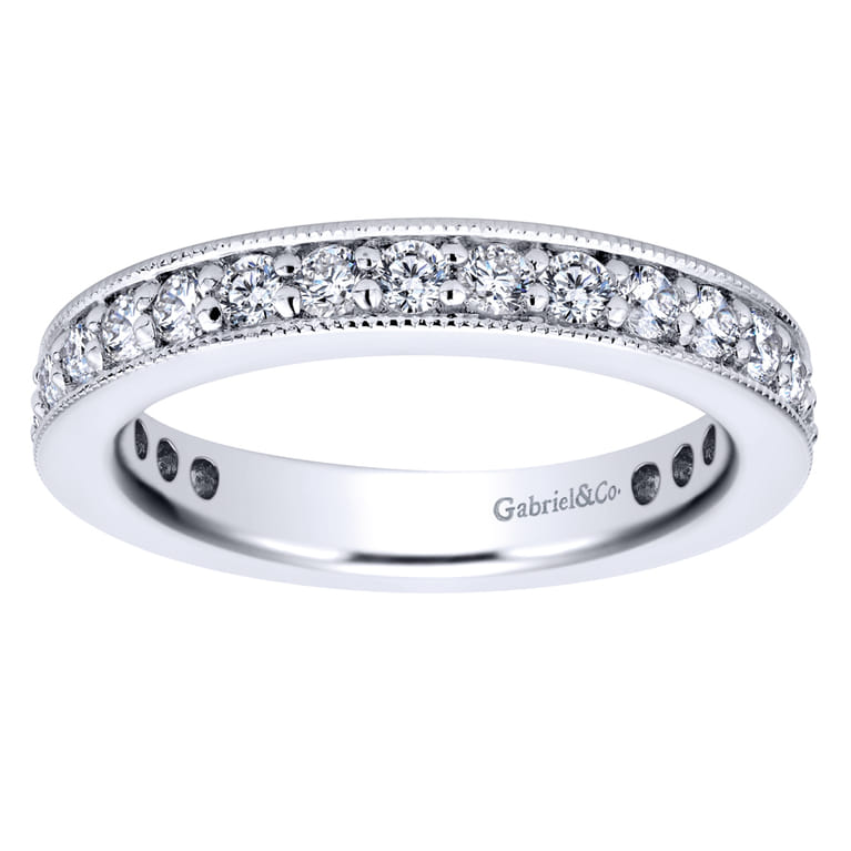 Eternity Band Wedding Ring in 14k White Gold with Round Natural Diamond at Gabriel & Co. - Shot 4