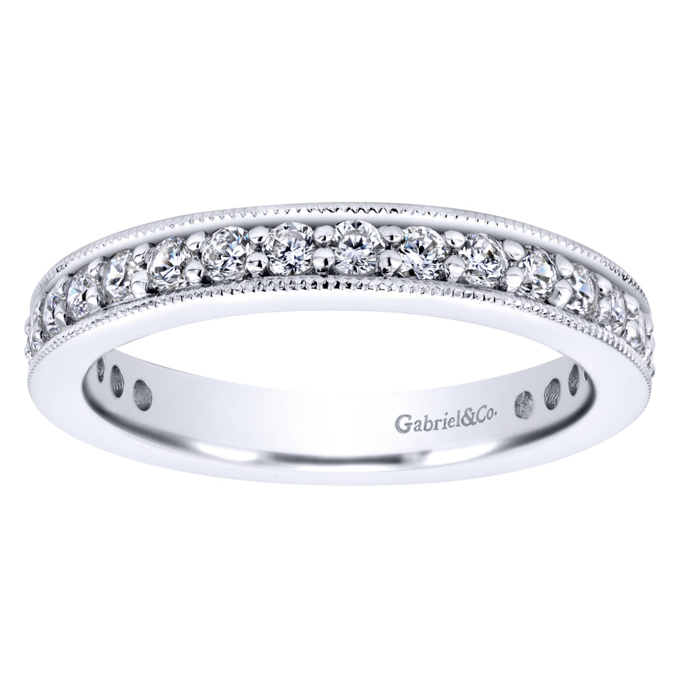 Eternity Band Wedding Ring in 14k White Gold with Round Natural Diamond at Gabriel & Co. - Shot 4