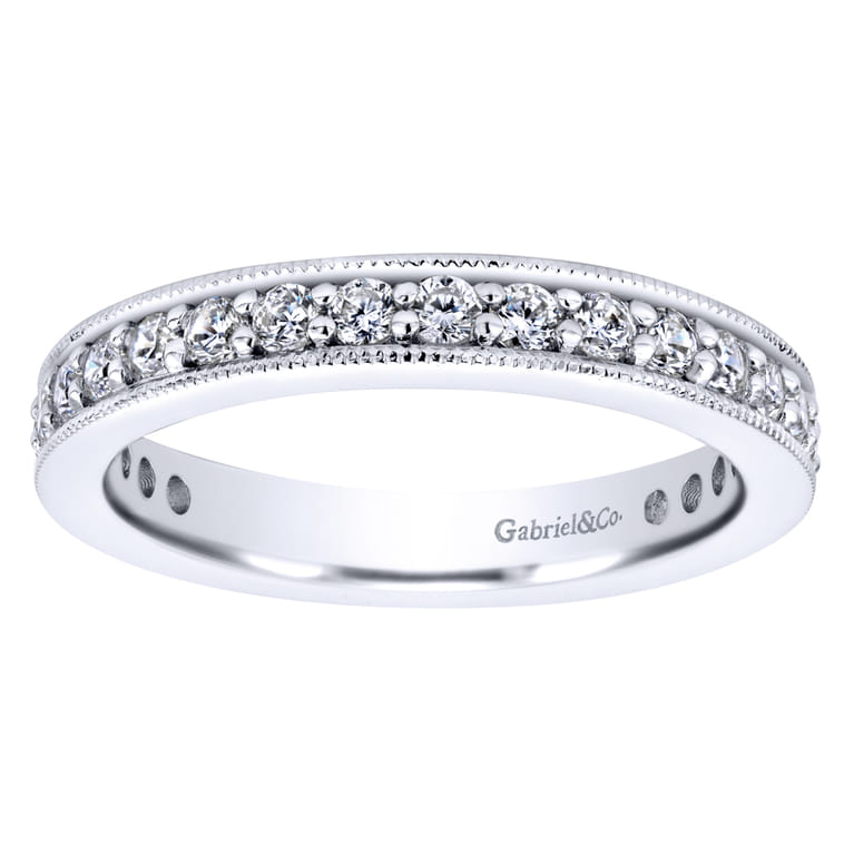 Eternity Band Wedding Ring in 14k White Gold with Round Natural Diamond at Gabriel & Co. - Shot 4